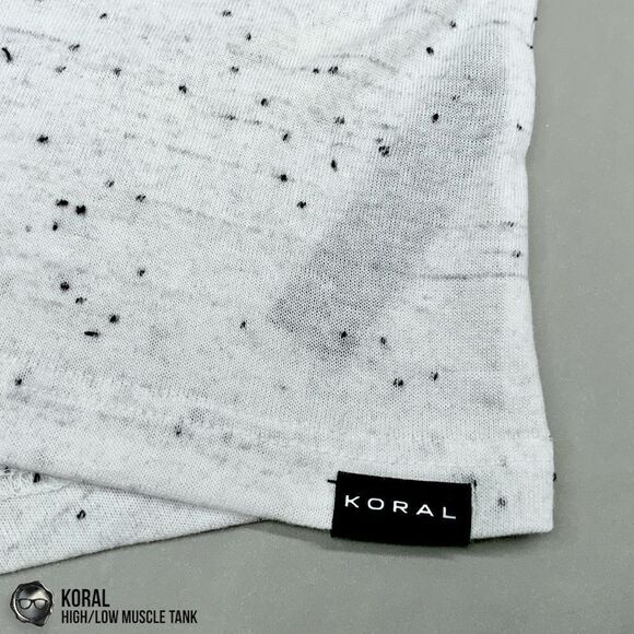 KORAL HIGH/LOW MUSCLE CROP T-SHIRT IN NEPS WHITE & BLACK FLECKED WOMEN’S SIZE XS - Picture 7 of 14